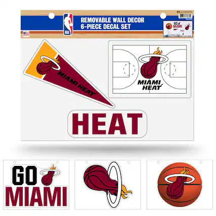 REMOVABLE WALL DECOR
6-PIECE DECAL SET
MIAMI HEAT
HEAT
GO MIAMI
MIAMI HEAT