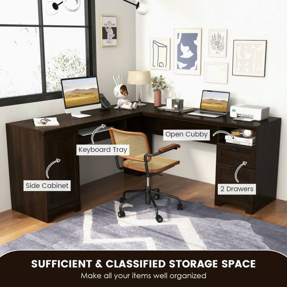 Open Cubby  
Keyboard Tray  
Side Cabinet  
2 Drawers  

SUFFICIENT & CLASSIFIED STORAGE SPACE  
Make all your items well organized