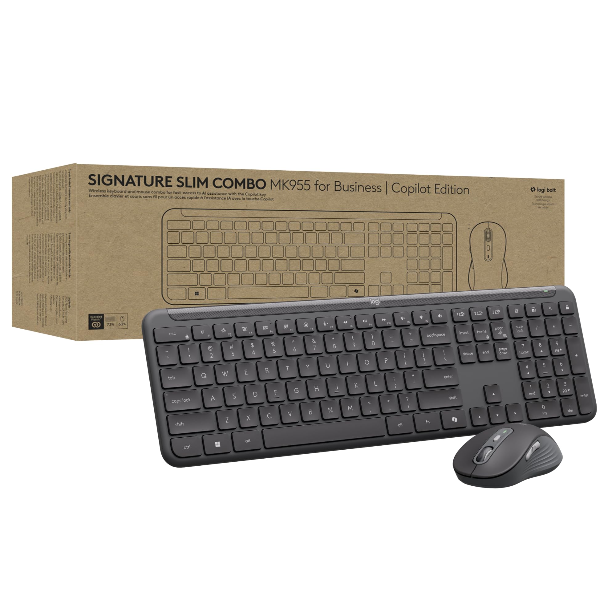 SIGNATURE SLIM COMBO MK955 for Business | Copilot Edition

Wireless keyboard and mouse combo for a quick and efficient workspace

logi bolt

77% smaller than a standard keyboard

logi.com