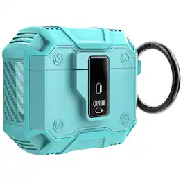 UUCOVER - For Apple Airpods 4th Gen Protective Case with Secure Button Lock and Metal Keychain, Drop Protection Full-Body Cover - Mint