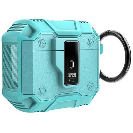 Front. UUCOVER - For Apple Airpods 4th Gen Protective Case with Secure Button Lock and Metal Keychain, Drop Protection Full-Body Cover - Mint.