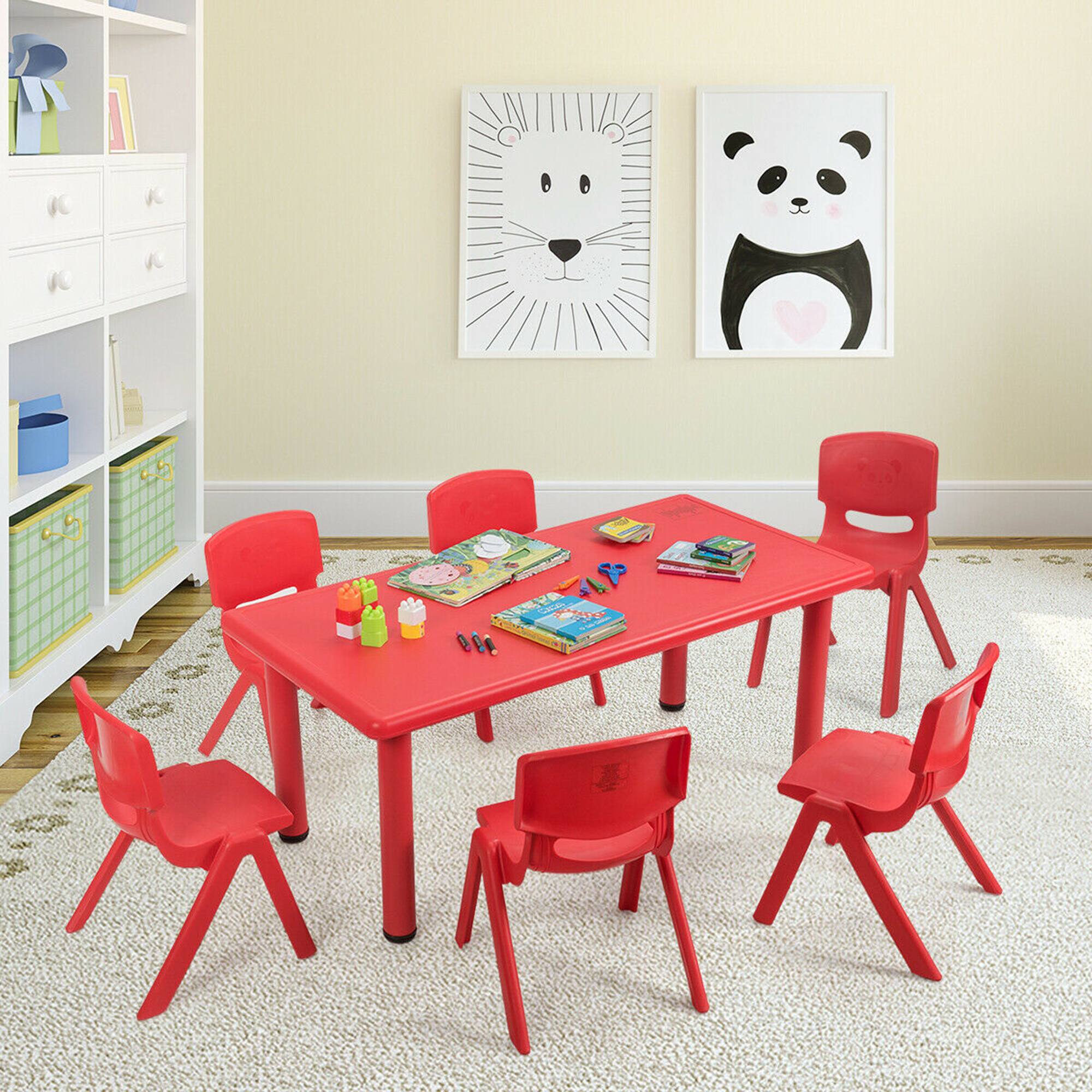Alt View 2. Gymax - Gymax Kids Plastic Table and Stackable Chairs Set Indoor/Outdoor Classroom Home Red - Red.