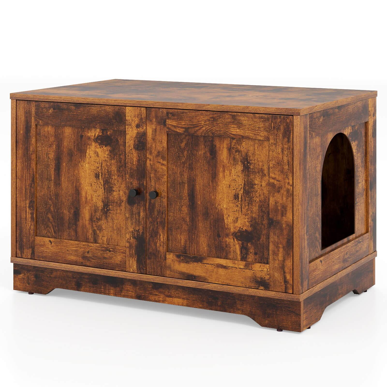 Alt View 9. Costway - Costway Cat Litter Box Enclosure Furniture with Double Doors Divider Side Entry for Cats - Brown.