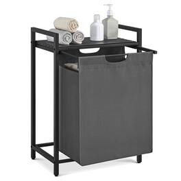 Songmics Home - Laundry Basket, Laundry Hamper, Pull-Out and Removable Laundry Bag, Shelf, Metal Frame, 65L, 50 x 33 x 72 cm - Black and Grey