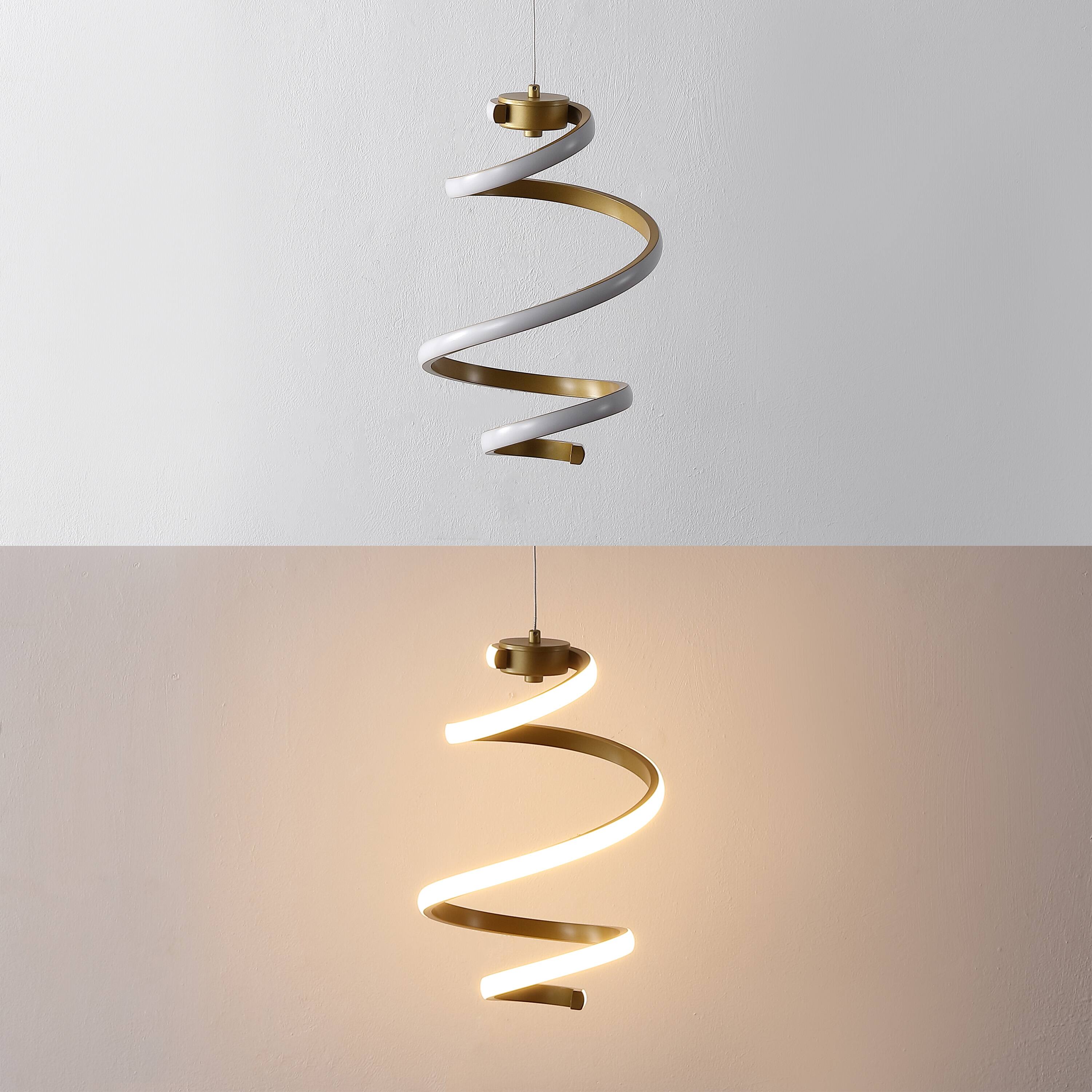 Alt View 3. Jonathan Y - Whirl 11" 1-Light Modern Minimalist Metal Helix Swirl Abstract Integrated LED Pendant, Gold Painting - Gold Painting.