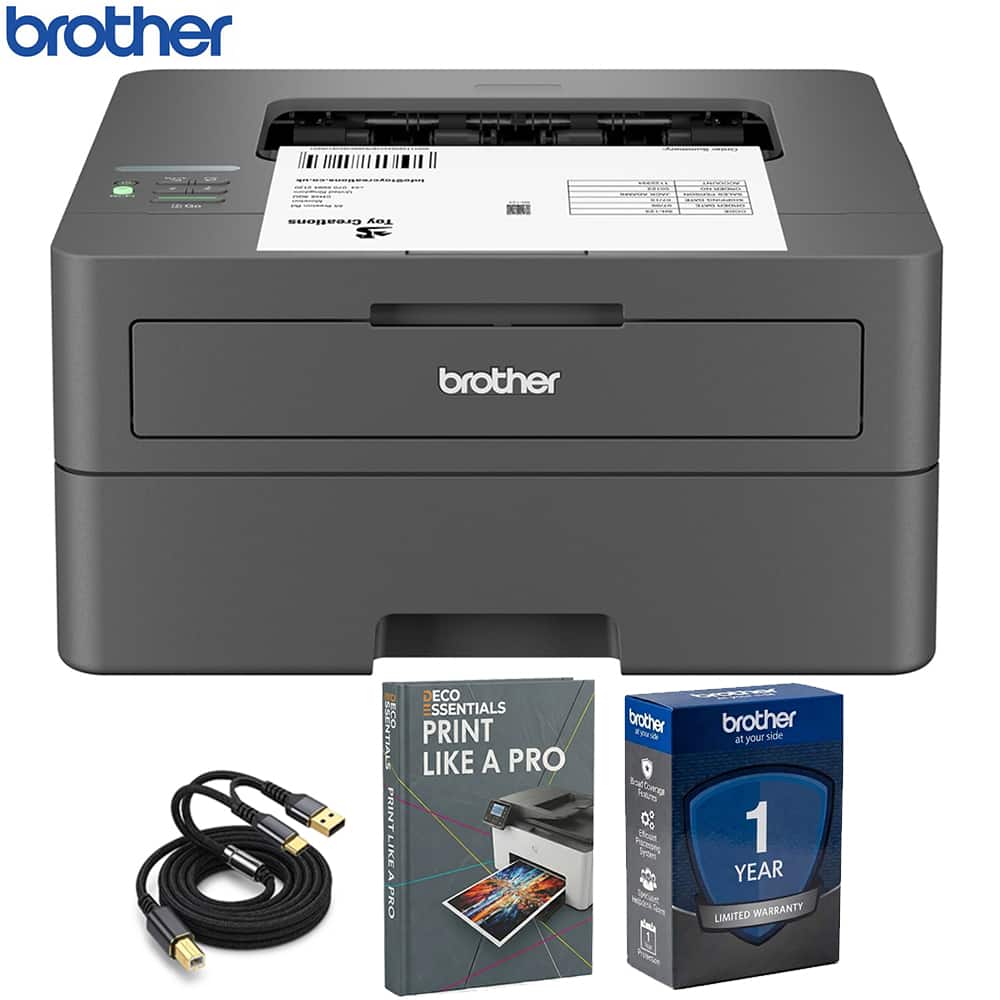 Brother - HL-L2405W Wireless Compact Monochrome Laser Printer + Guide & Printer Cable - Gray