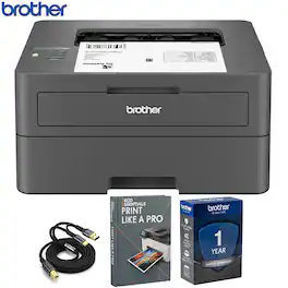 Brother - HL-L2405W Wireless Compact Monochrome Laser Printer + Guide & Printer Cable - Gray