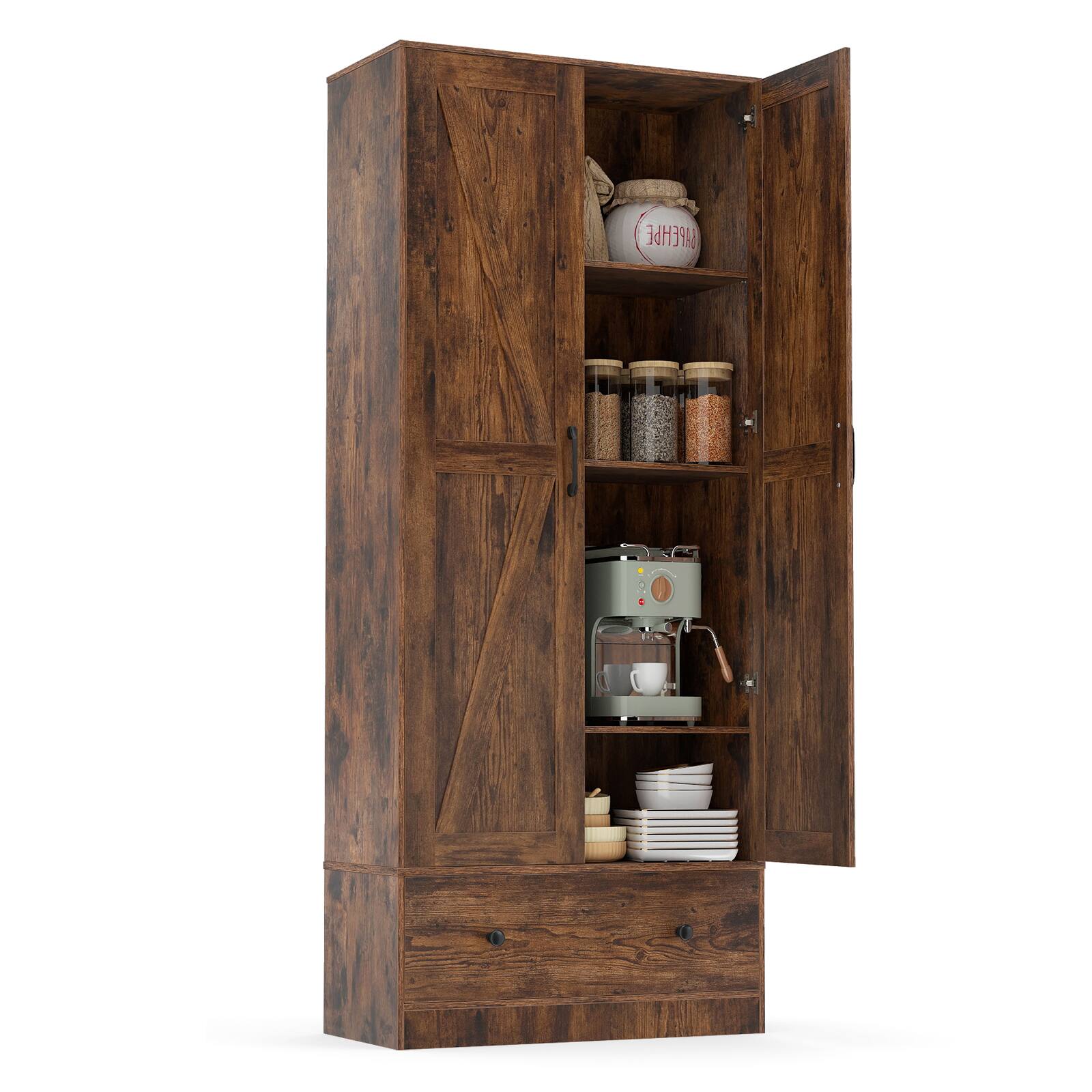 Alt View 9. Costway - Costway 72" Tall Kitchen Pantry Cabinet, Farmhouse Wooden Cupboard with 2 Doors, Drawer - Rustic Brown.