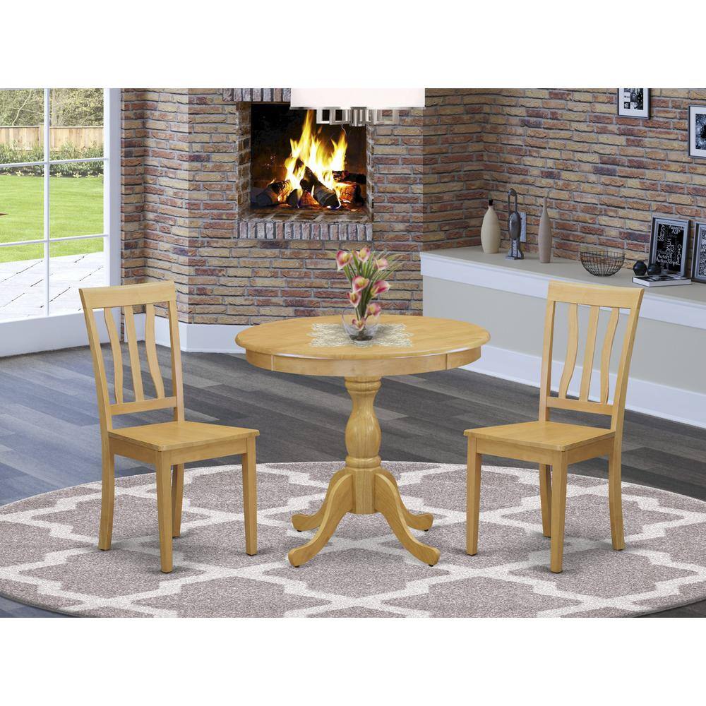 Back. East West Furniture - AMAN3-OAK-W 3 Piece Dinning Table Set - 1 Dining Table and 2 Oak Mid Century Dining Room Chairs - Oak Finish - Oak.