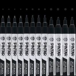Pintar - Black Acrylic Paint Markers - Artist Brush Pens, Paint Pens, Calligraphy Markers - Pack of 12, 0.7mm/ 1mm/ 5mm