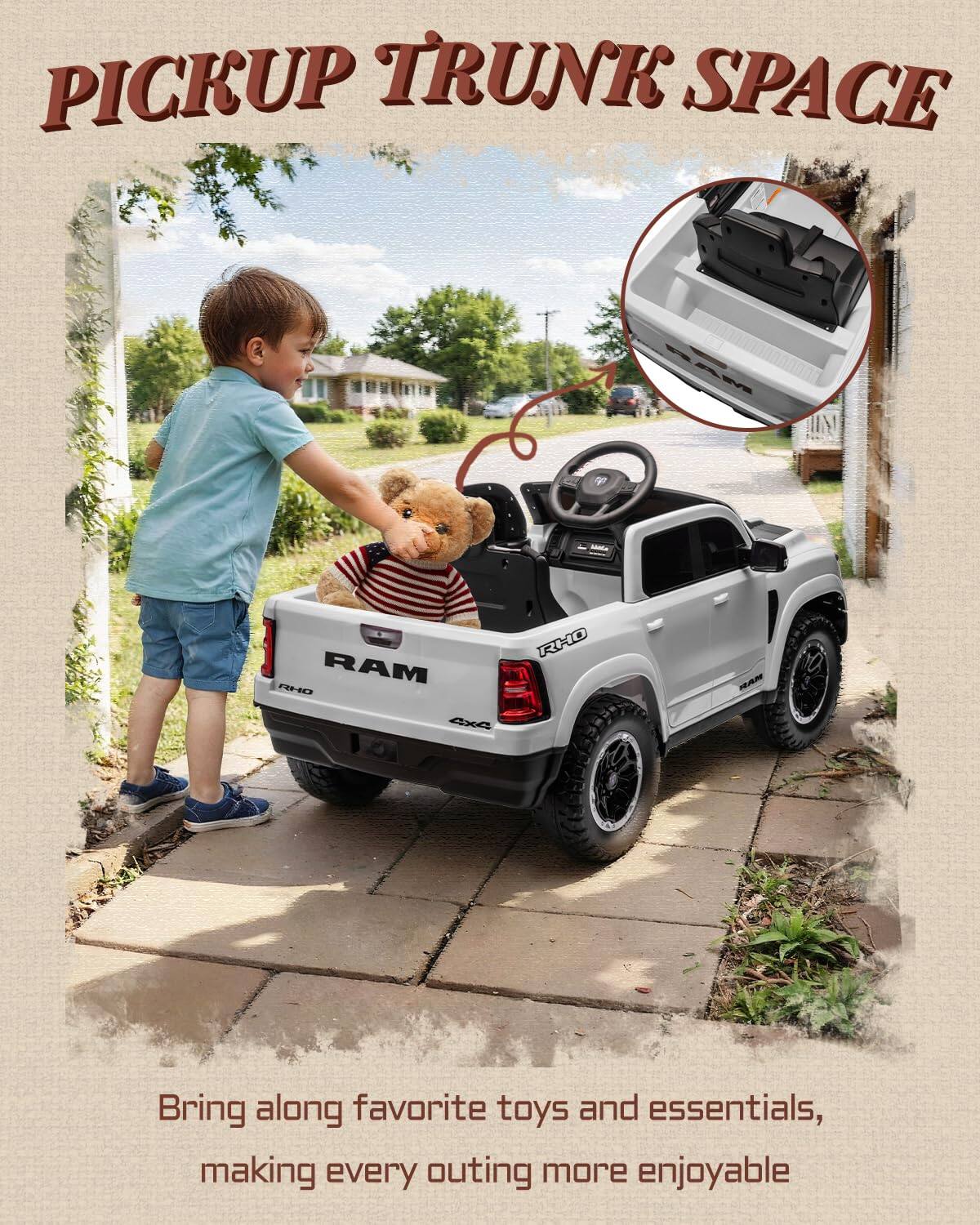 PICKUP TRUNK SPACE

Bring along favorite toys and essentials, making every outing more enjoyable