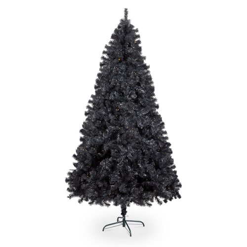 Front. Winado - 7.5 FT Artificial Black Christmas Tree with 400 Lights, Ornaments for Indoor / Outdoor Holiday Decoration - Black.