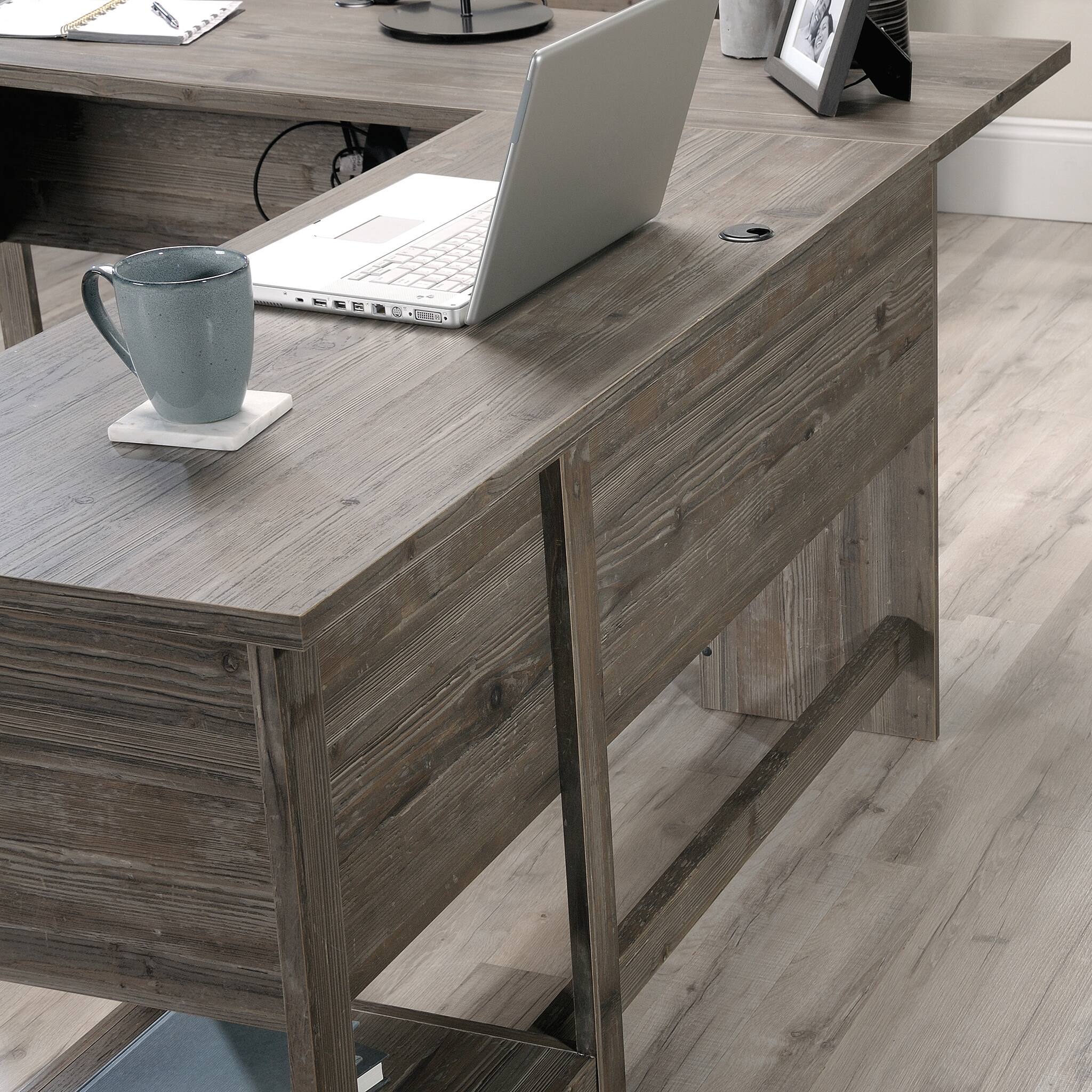 Alt View 1. Spaco - 59x66" L-Shaped Corner Desk, File Drawer, Compact Lightweight - Brown.