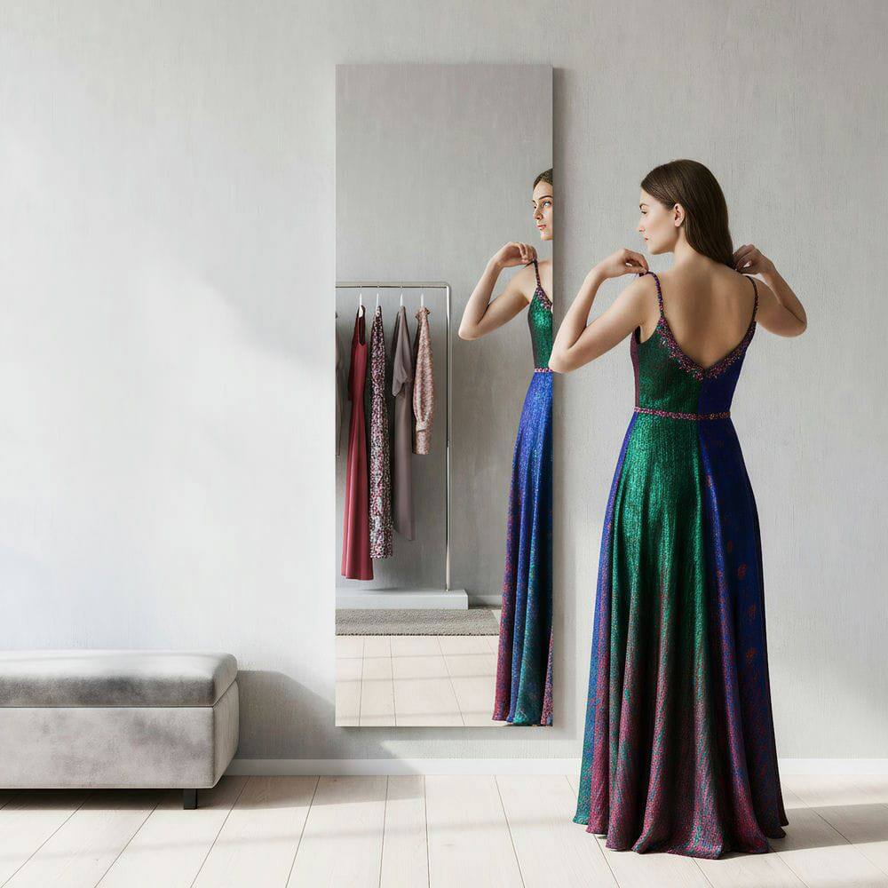 Alt View 4. Kadyn - 58x18 Inch Slim Frameless Full-Length LED Wall Mirror for Bedroom - Black.