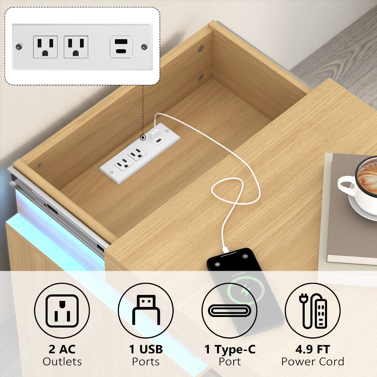 ORIGO

- 2 AC Outlets
- 1 USB Port
- 1 Type-C Port
- 4.9 FT Power Cord