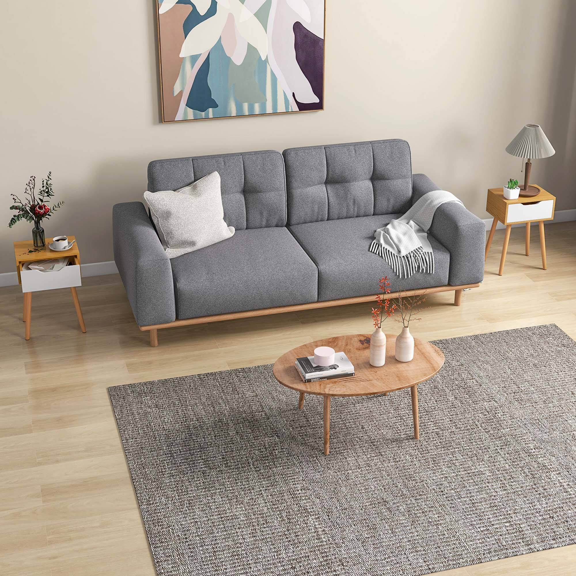 Alt View 12. Costway - 2PCS Nightstand End Side Sofa Table Storage Drawer Living Room with Solid Wood Leg - Natural/White.