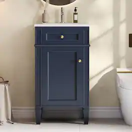 JUJABU - 18-inch Freestanding Bathroom Vanity with Ceramic Sink and Adjustable Shelf - Blue