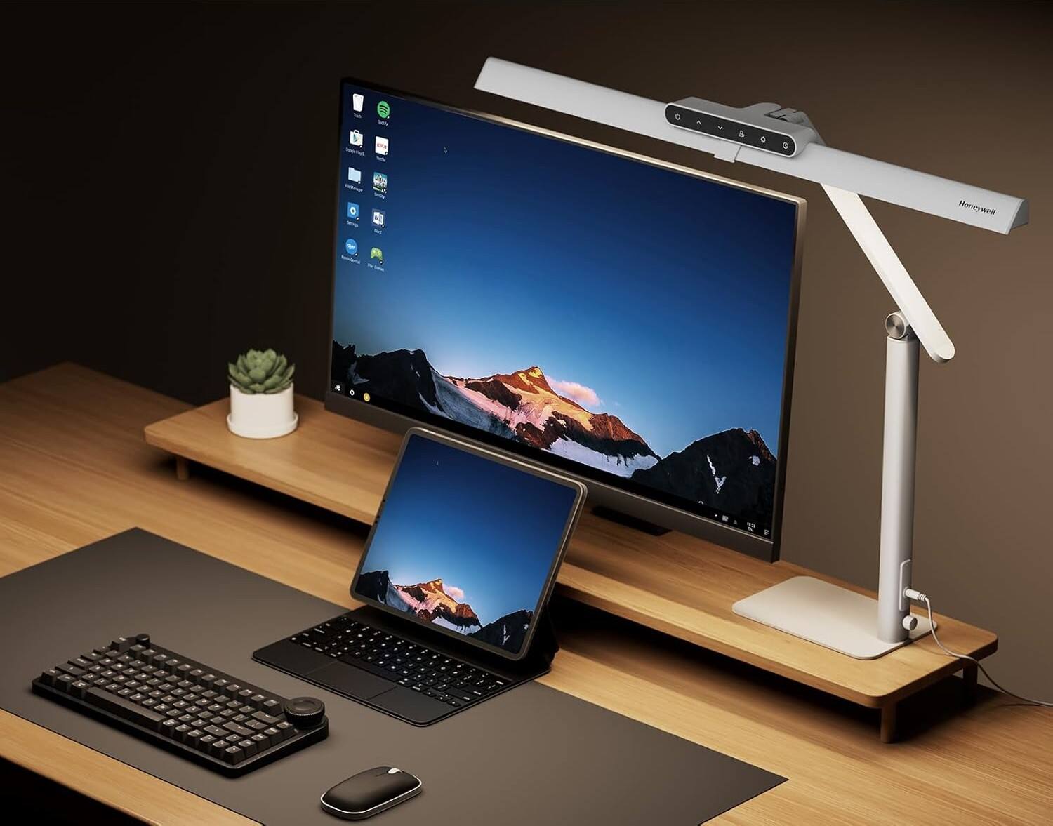 Alt View 2. FINEAK - Eye-Caring LED Architect Desk Lamp with Ultra-Wide Lighting - White Base.