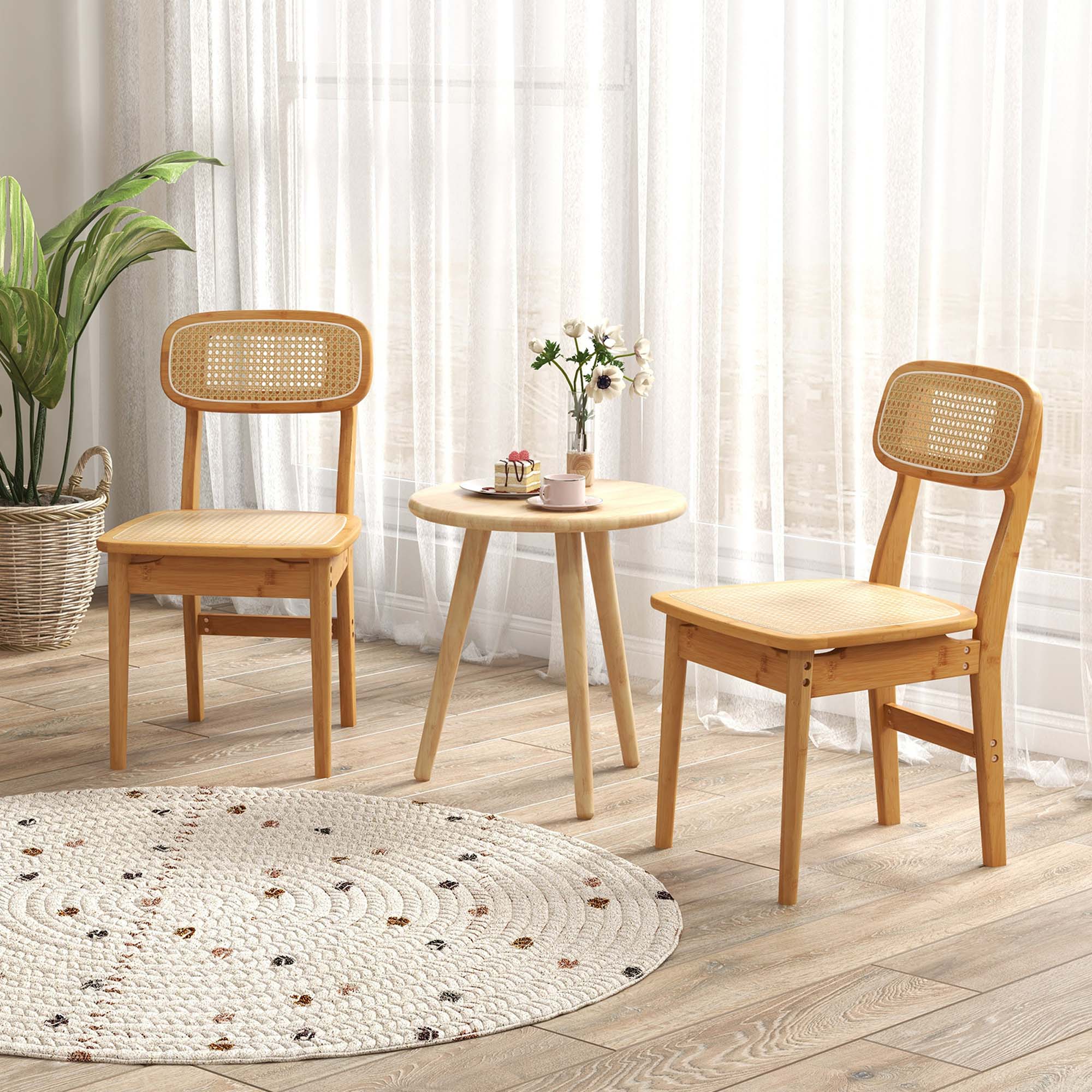 Alt View 3. Costway - Costway Rattan Accent Chairs Set of 2 Bamboo Frame Cane Woven Backrest &Seat Dining Room - Natural.