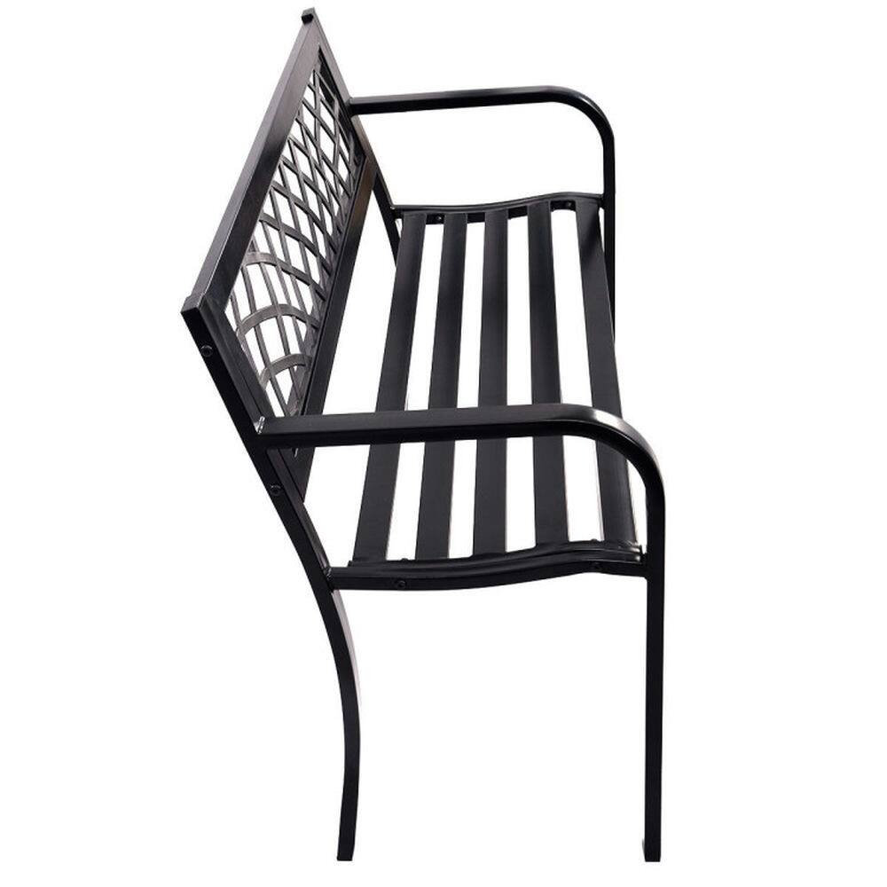 Alt View 2. Pefilos - Bench Deck with Comfortable Backrest, Patio Metal Slats Seat, Ergonomic Bench with Long-Lasting Steel Frame for Outdoor - Black.