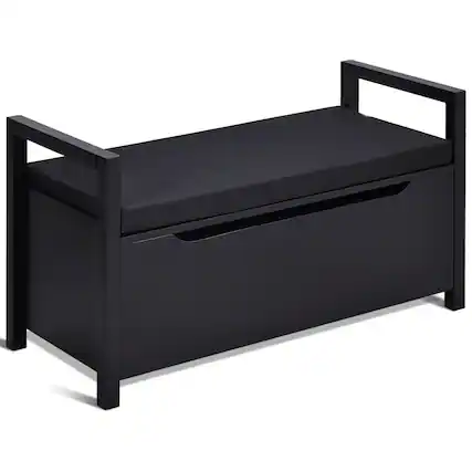 Front. Ecooso - 34.5 x 15.5 x 19.5 Inch Shoe Storage Bench Entryway Organizer with Cushion Seat - Black.