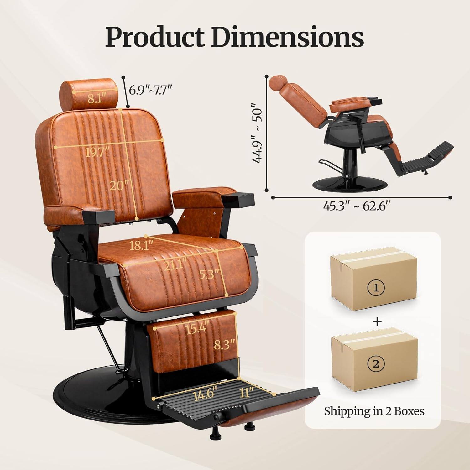 Product Dimensions:  
- 6.9" ~ 7.7"  
- 8.1"  
- 19.7"  
- 20"  
- 50"  
- 44.9" ~ 50"  
- 45.3" ~ 62.6"  
- 18.1"  
- 21.1"  
- 15.4"  
- 8.3"  
- 14.6"  

Shipping in 2 Boxes