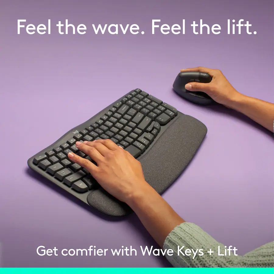 Wave Mouse Logitech Wave Keys and Lift Vertical Mouse Wireless Ergonomic Keyboard ...