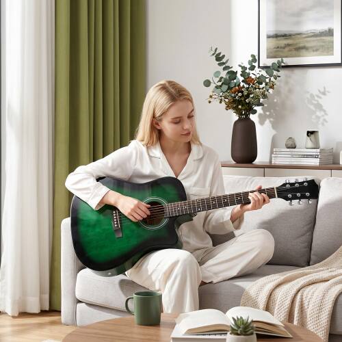 Alt View 3. Winado - Full-Size D Style Cutaway Acoustic Electric Guitar with Amp, Basswood Body, 41in for Beginners With Gig Bag - Green.