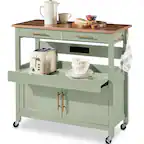 Front. Best Choice Products - Best Choice Products 36in Large Rolling Kitchen Island Cart, 2-Door Cabinet, Outlet, Hooks, & Wheels - Pistachio Green - Pistachio Green.