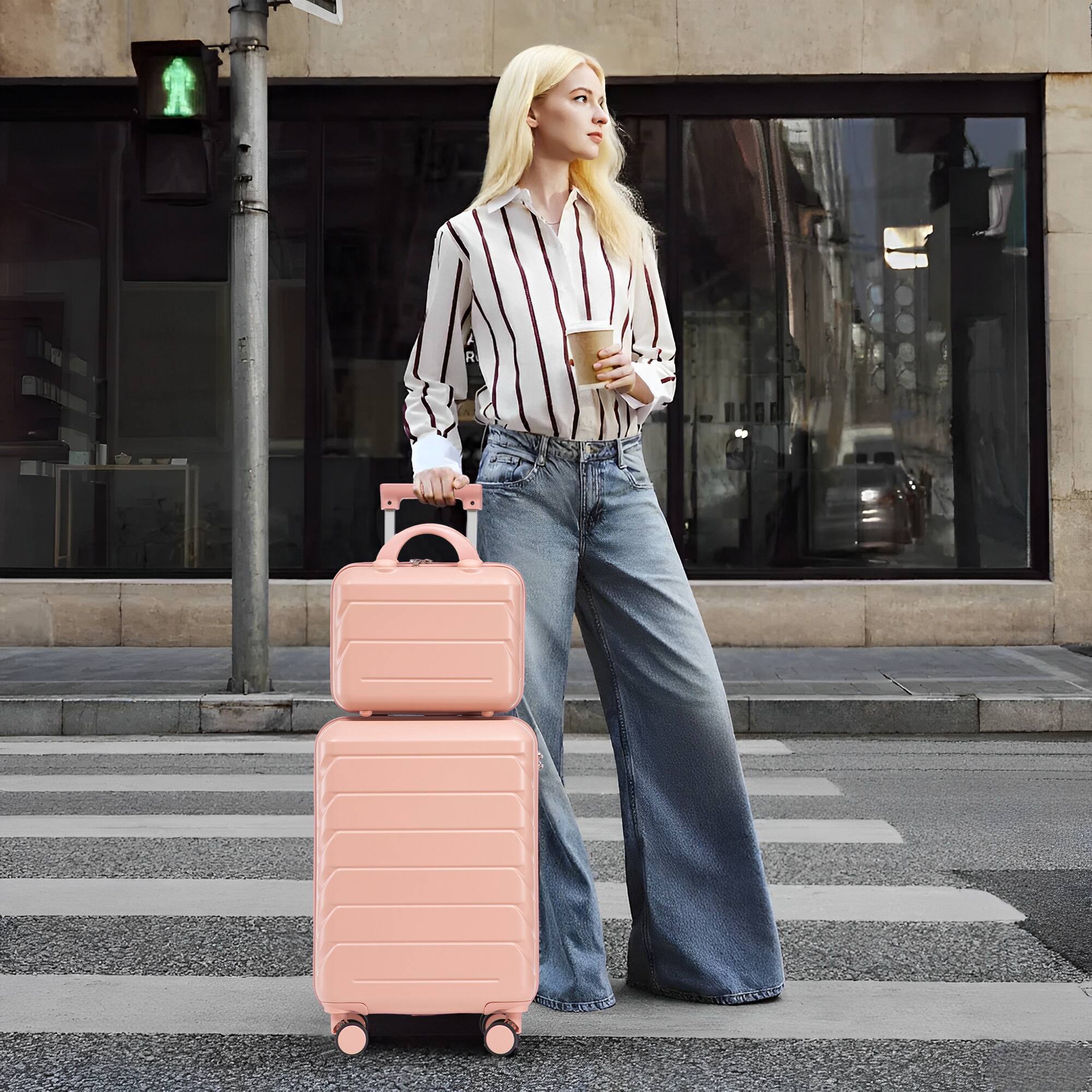 Alt View 1. Ecooso - 2 Piece Luggage Set Hardshell ABS Spinner Suitcase with Combination Lock and Cosmetic Case - Pink.