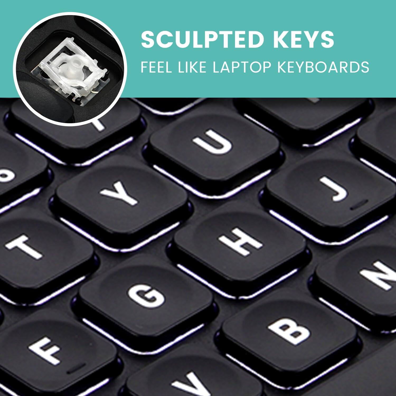 SCULPTED KEYS  
FEEL LIKE LAPTOP KEYBOARDS
