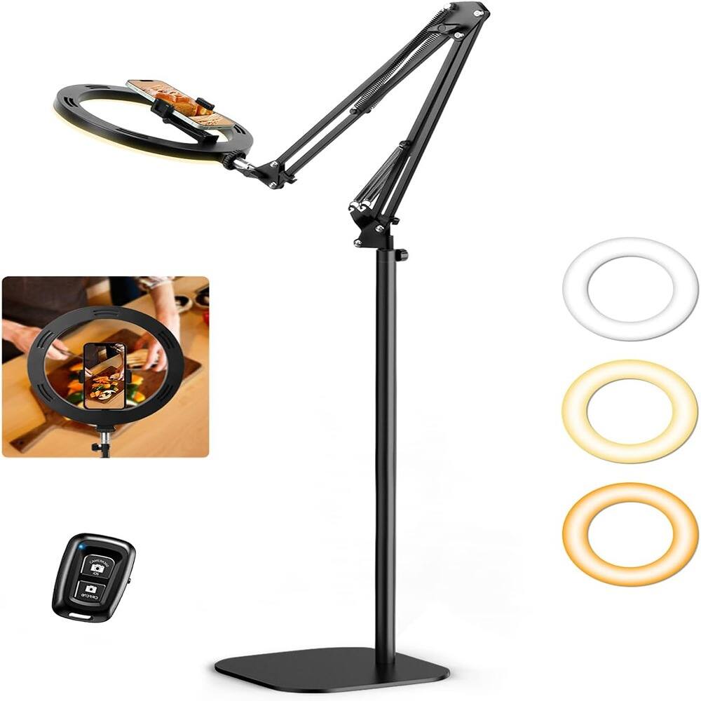 Front. PARKER SLATER - 10” Ring Light with Stand Tripod, Tall 70.8” Adjustable Overhead Phone Mount Selfie Light with Holder for iPhone, Video.