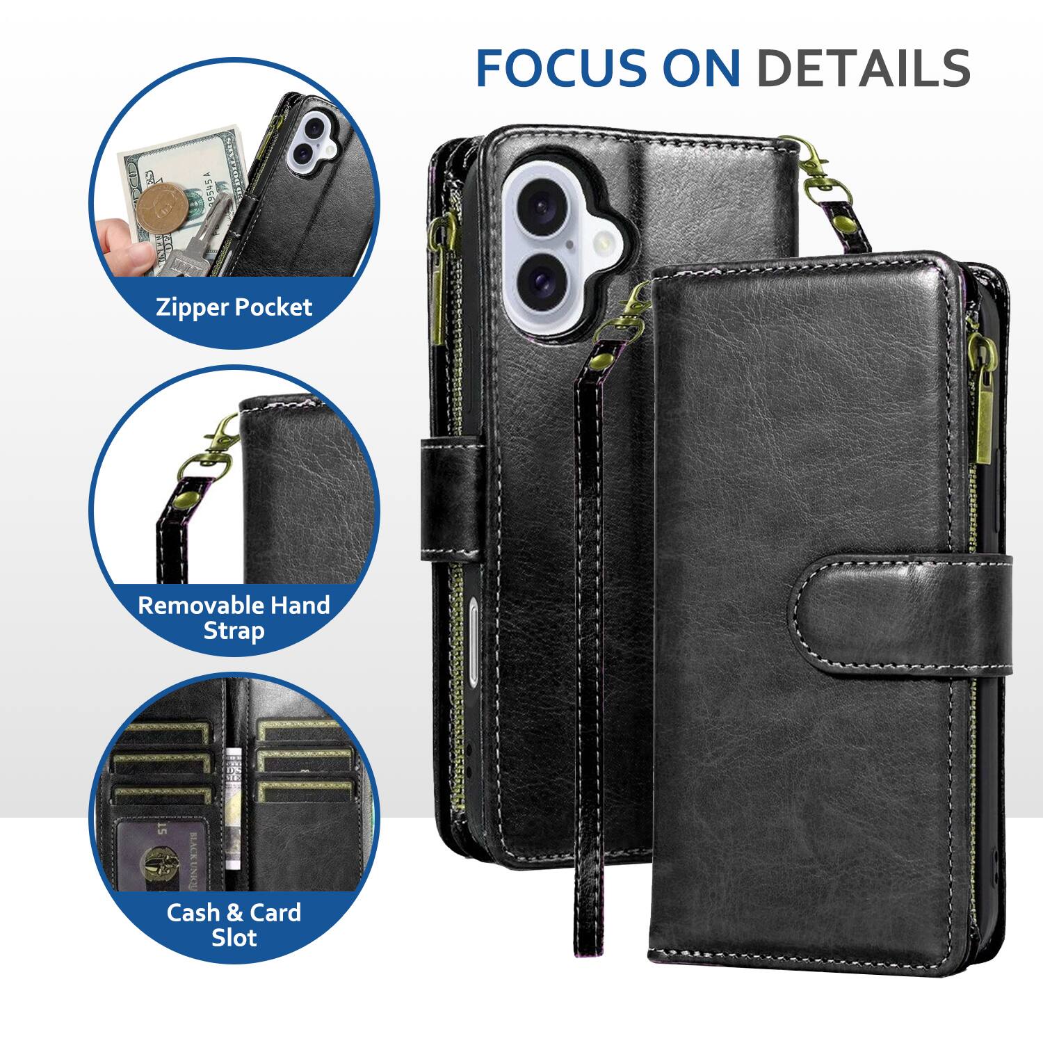 3 SRA I - FOCUS ON DETAILS  
Zipper Pocket  
Removable Hand Strap  
Cash & Card Slot  
BLACK SOINA