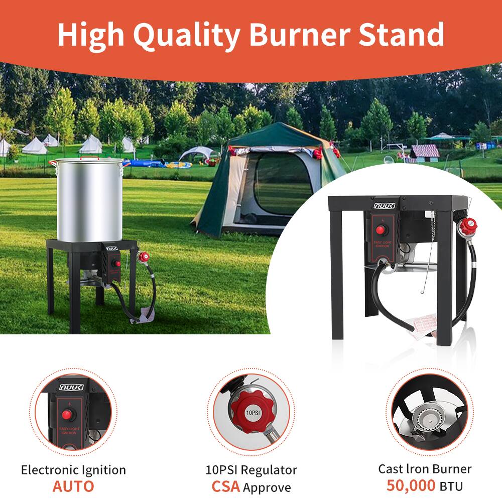 High Quality Burner Stand

- Electronic Ignition AUTO
- 10PSI Regulator CSA Approve
- Cast Iron Burner 50,000 BTU