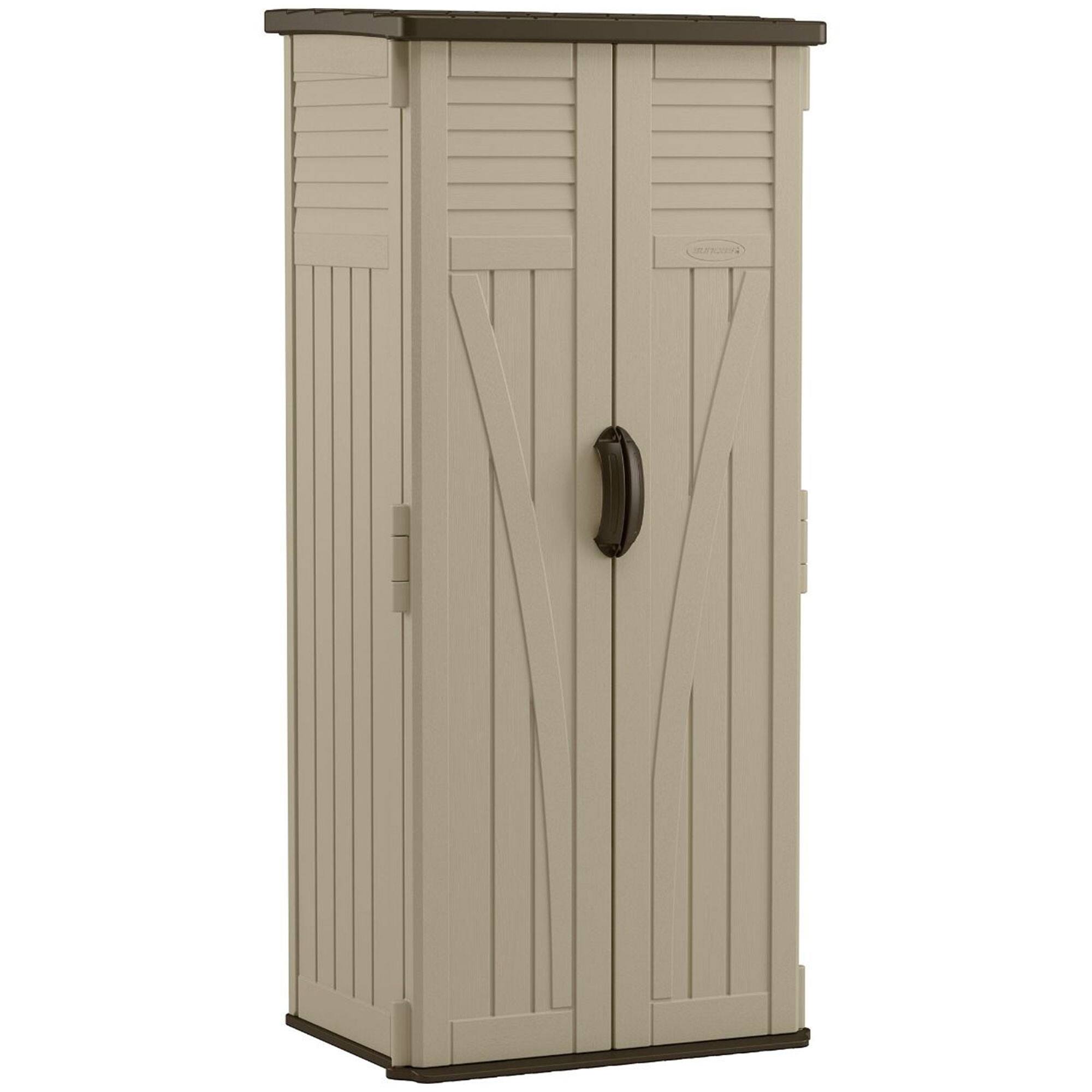 Front. Suncast - Suncast 22 Cubic Feet All-Weather Vertical Tall Outdoor Storage Shed, Brown - Brown.