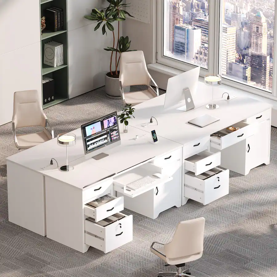 Bestier 59 inch Office Desk with Charging station, File Drawers ...