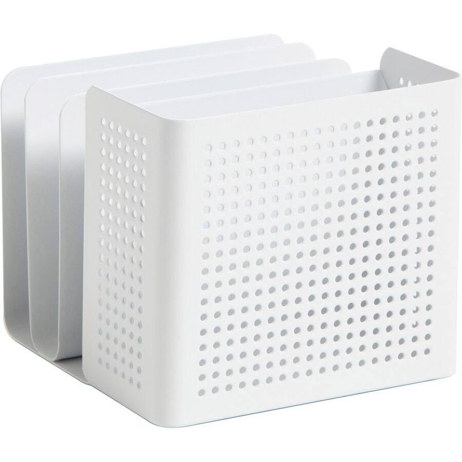 Left. U Brands - U Brands Modern Perforated Metal Sorter Cup 3.90" x 4.40" x 4.30" Durable White Metal - White.