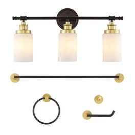 Jonathan Y - Egan 23.25" 3-Light Vanity Light with Glass Shades and Bathroom Accessory Set, (5-Piece) - Oil Rubbed Bronze/Gold Painting