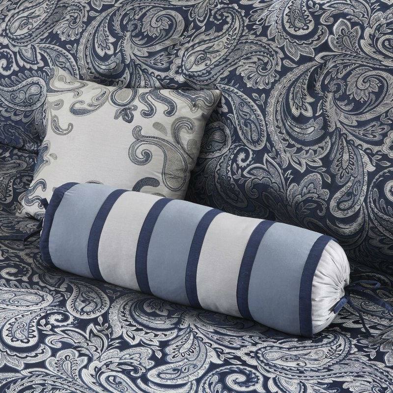 Alt View 1. Hivvago - California King 12-piece Reversible Microfiber Comforter Set Navy Blue White - Navy Blue, White.