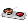 Cusimax - Portable Two 7.1" Burner 1800W Electric Hot Plate Infrared Glass Temper Control Cooktop For Dorm Office Coffee - Silver