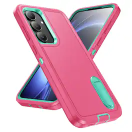 Dteck - Heavy Duty Case for Samsung Galaxy S25 FE with Foldable Kickstand,Dual-Layer Shockproof Hard PC Soft Silicone Cover - Rose+Mint