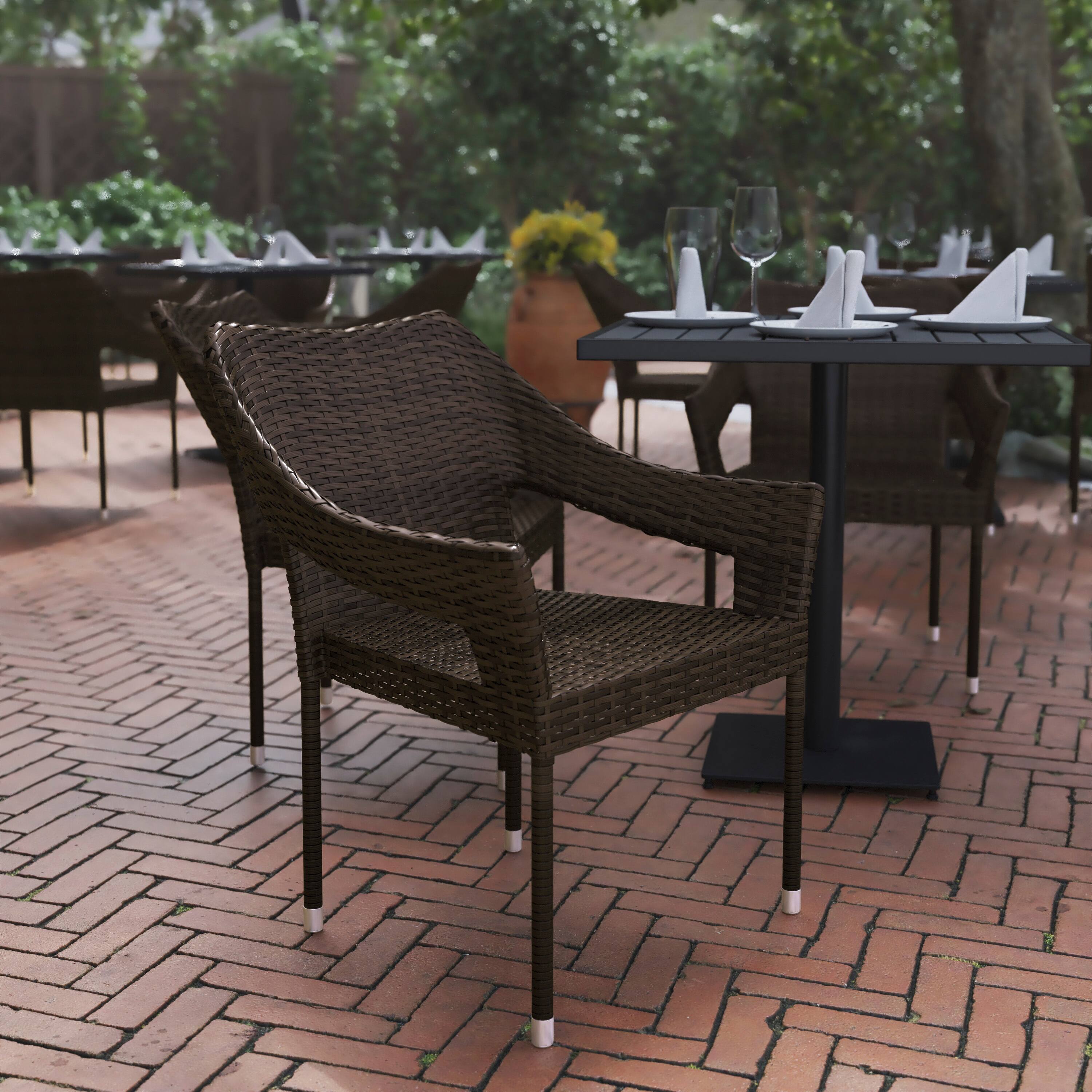 Alt View 2. Flash Furniture - Ethan Commercial Grade Stacking Patio Chair, All Weather PE Rattan Wicker Patio Dining Chair in Espresso - Brown.