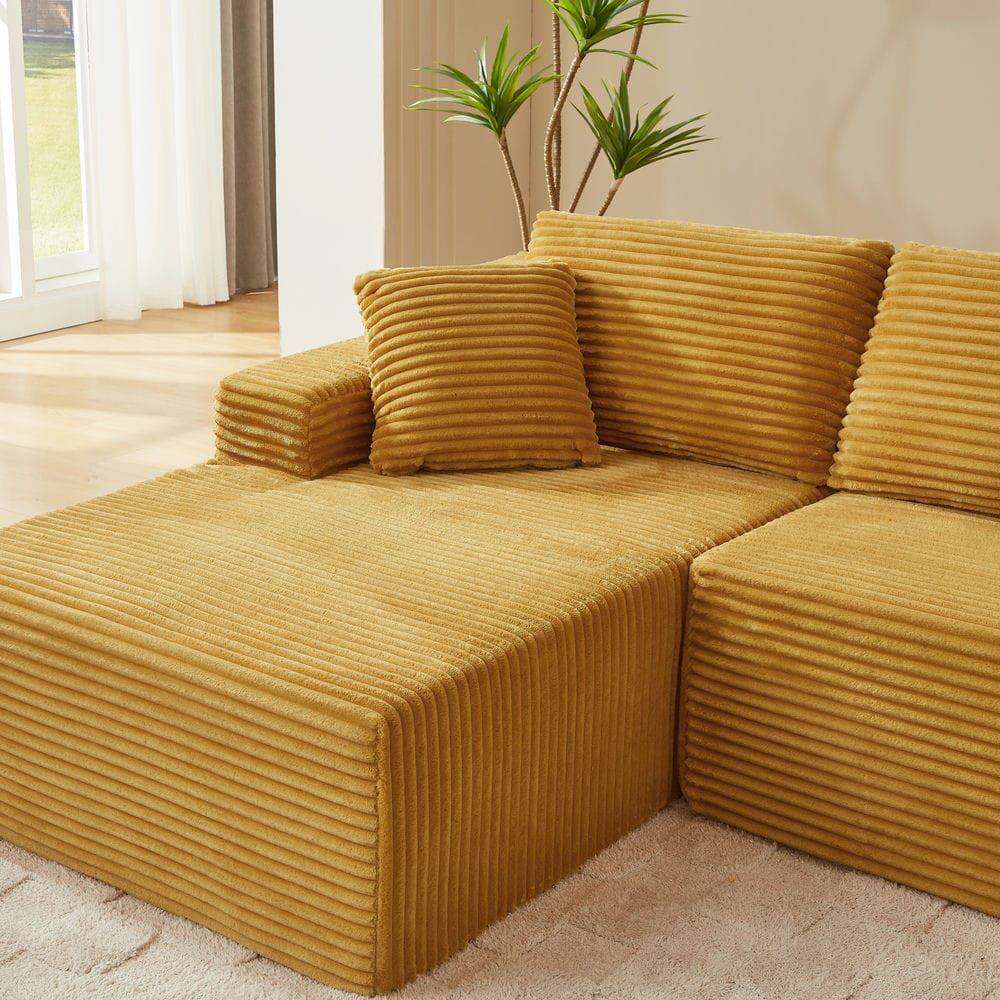 Angle. Kadyn - L-Shaped Sectional Sofa, Cloud Couch Design with Deep Seating and Multi-Room Sleeper Function, Yellow - Yellow.