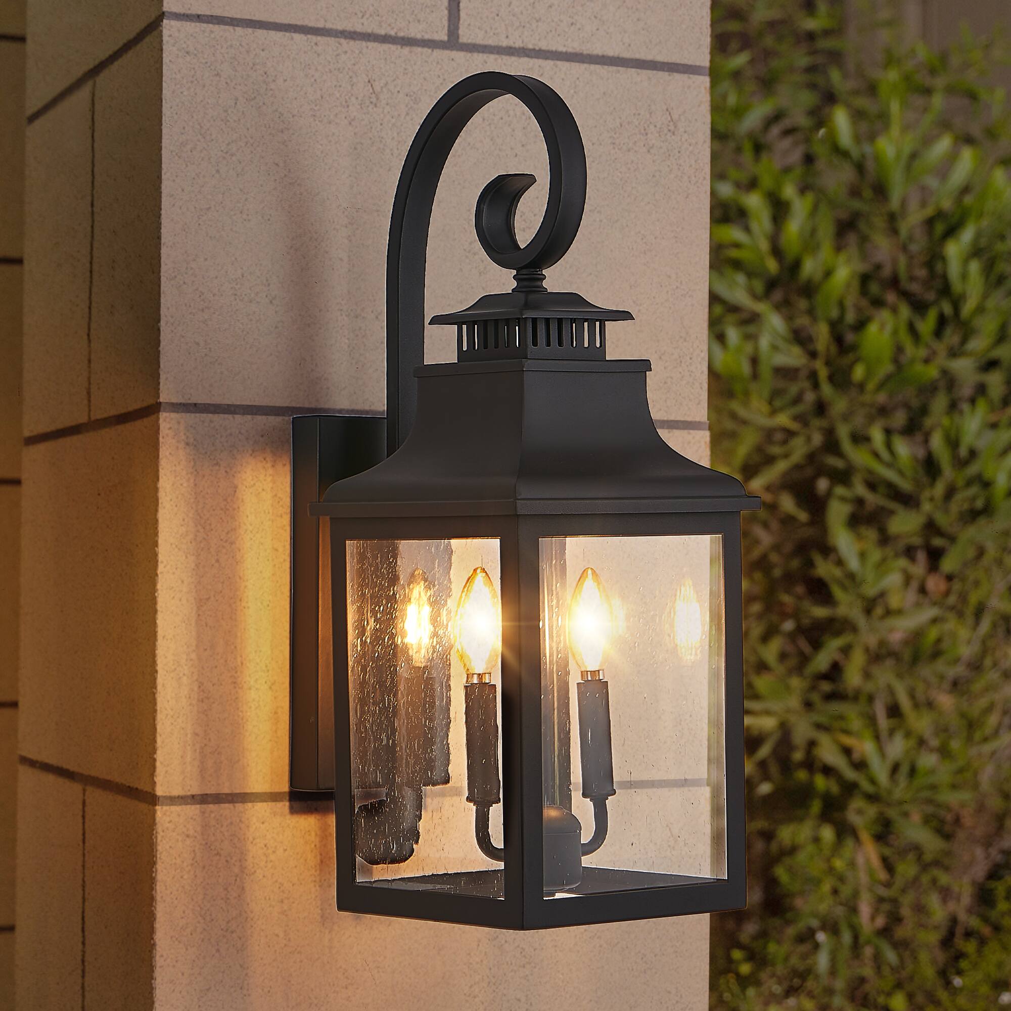 Alt View 7. Ecooso - 23" 2-Pack Outdoor Wall Lantern, Vintage Metal Sconce with Clear Seeded Glass for Porch, Patio, and Garden - Black.