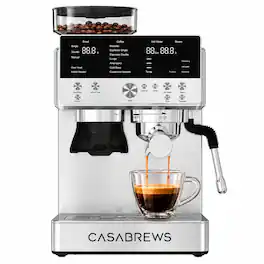 Casabrews - Espresso machine with Grinder and Frother 20-Bar Semi-Automatic Espresso Maker with 58mm Portafilter, 30 Grind Settings - Silver