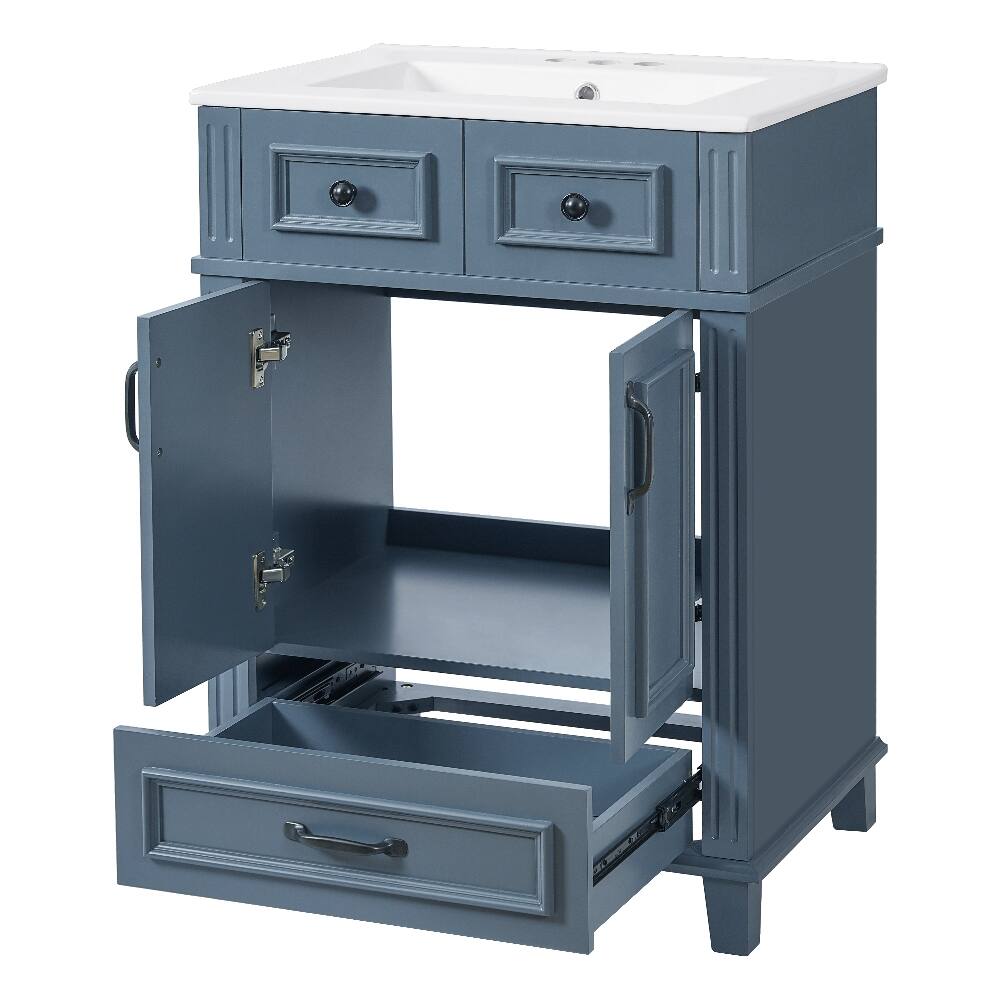 Alt View 3. Loheer - Loheer 24 inch Bathroom Vanity with Sink, Blue Solid Wood Frame Freestanding Cabinet - Blue.