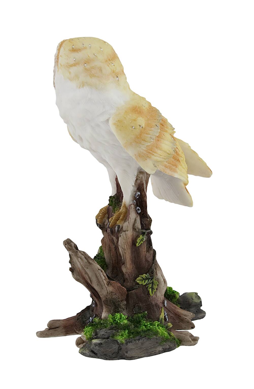 Alt View 1. Veronese Design - Barn Owl Vigilantly Perched on Tree Stump Statue - Off-white.