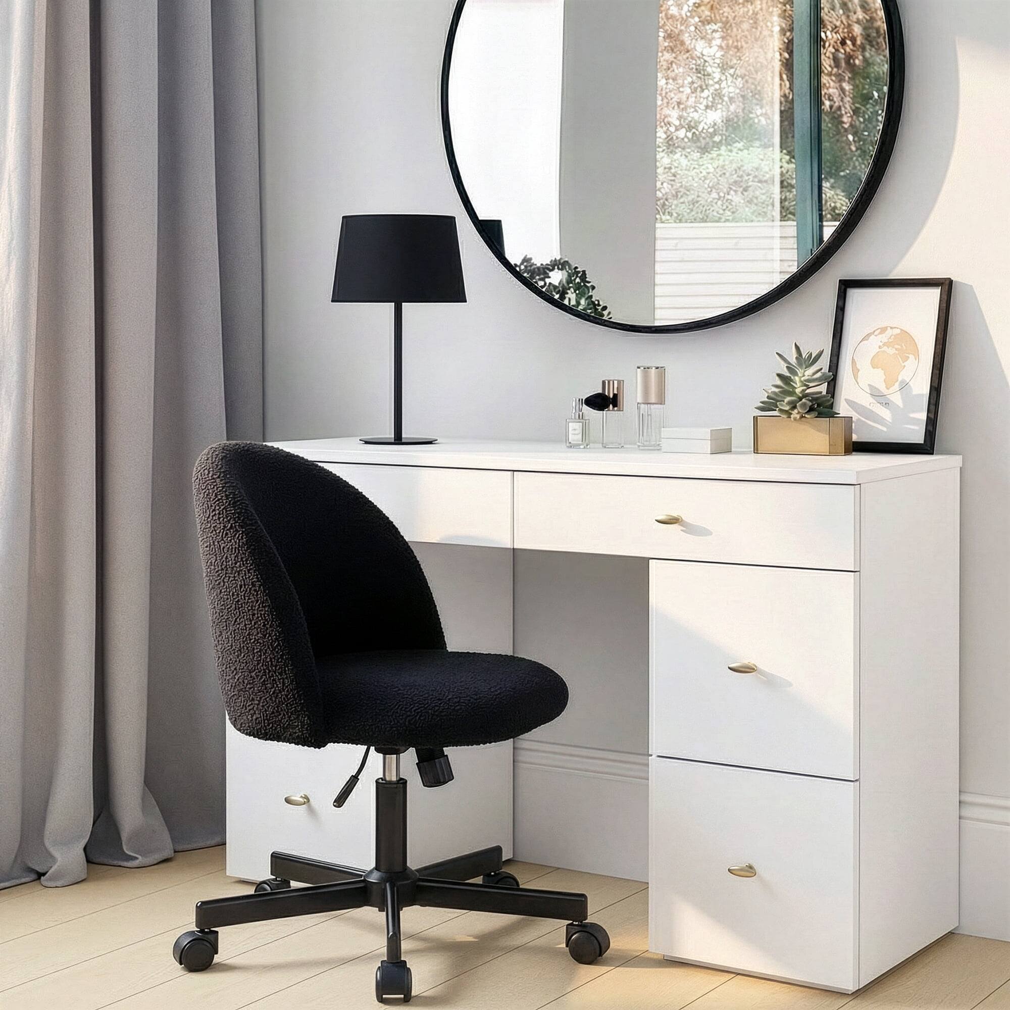 Alt View 2. Neo Chair - Office Vanity Chair with Wheels Comfy Desk Chair for Girls Cute Computer Small Armless Adjustable Height Swivel - Black.