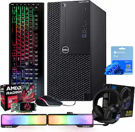 Dell - Refurbished Excellent - Optiplex 3060 Tower Computer-Intel i5-AMD RadeonRX550-32GB -250GB NVMe+1TB SSD-Gaming Kybd-Sndbr-Headst-Win 11 Pro - Black