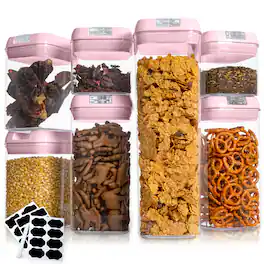 Cheer Collection - 7-Piece Airtight Pantry Food Storage Container Set with Labels - Pink